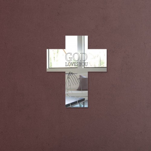 Adesivo de parede Espelho Decorativo Cruz God Loves You
