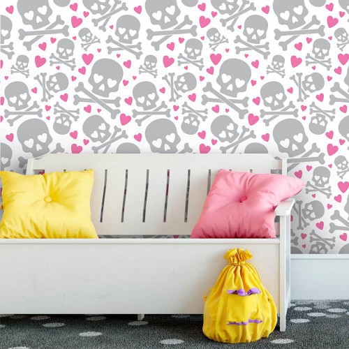 Adesivo de parede Papel de Parede Caveiras Gray