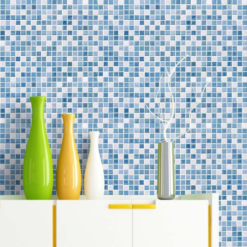 Adesivo de parede Papel de Parede Ladrilhos azul