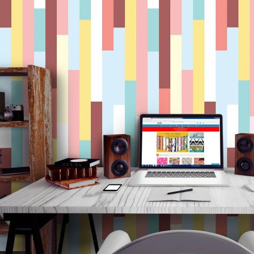 Adesivo de parede Papel de Parede Tábuas Coloridas