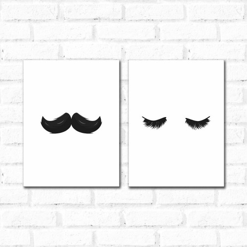 Adesivo de parede Placa Decorativa Kit Bigode e Cílios