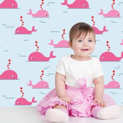 Papel de Parede Baleia bebe pink